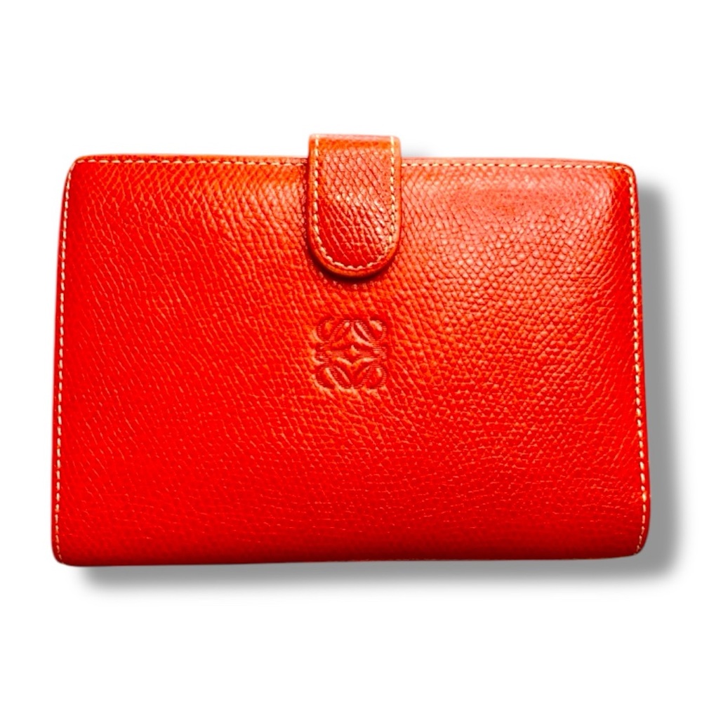 Loewe Anagram Tri-fold Compact Wallet Red Leather - EUC